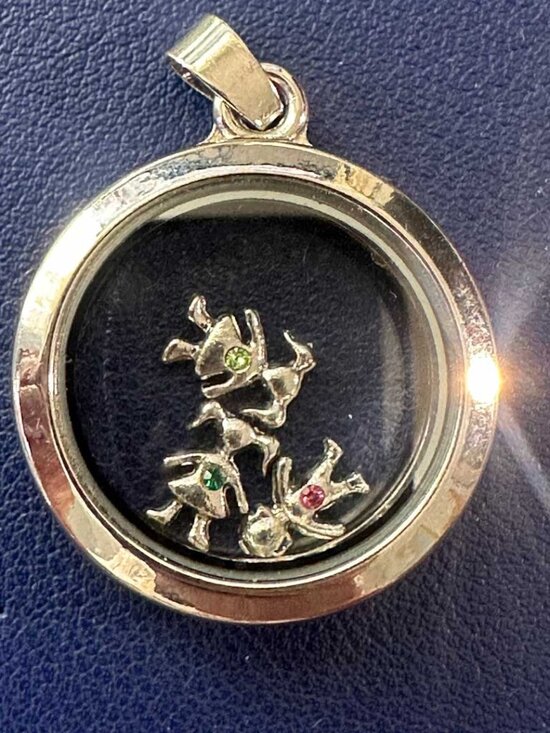 Jewelry - Stainless Steel Pendant Charm with 2 Girls and 1 Boy Charms & Coloured Stones